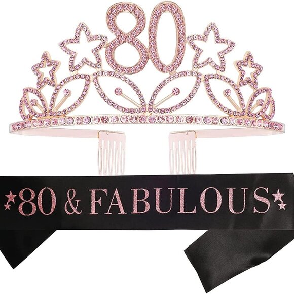 80th Birthday Decoration Bundle - Rose Gold & Black - Picture 1 of 8